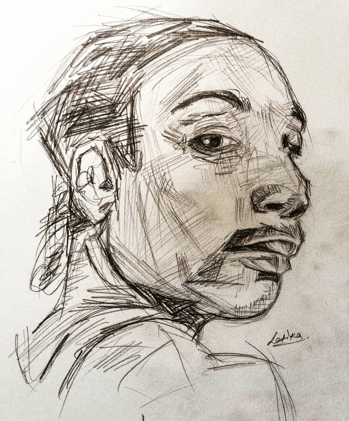 Pencil portrait of a man, three-quarter view